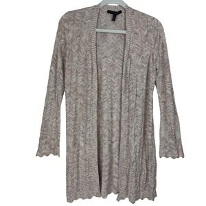 White House Black Market Beige Chevron Long Open Cardigan Sweater Jacket Size M